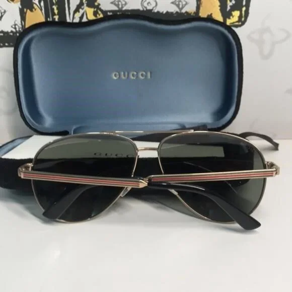 ✨ Brand New Gucci GG0137S 002 Aviator Sunglasses – Gold Frame with Grey Lenses ✨ - Picture 4 of 13